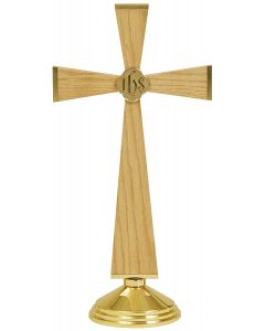 Solid Brass and Oak Standing Church Altar Cross