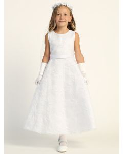 A Line First Communion Dress with Embroidered tulle with sequins