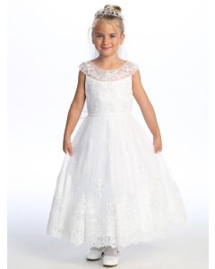 First Communion Dress Corded embroidered tulle with sequin sweetheart neckline