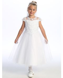 First Communion Dress Corded embroidered tulle with pearls and sequins
