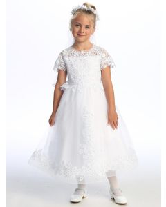 First Communion Dress Corded embroidered tulle with pearls and sequins