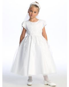 First Communion Dress Cap Sleeves Embroidered tulle with beads and sequins