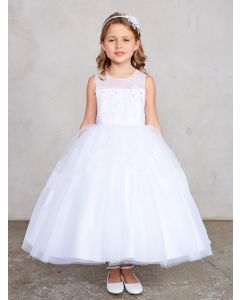 Holy Communion Dress with Illusion Neckline with Lace bodice