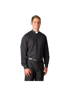 Men's Black Long Sleeve Tab Collar Tonsure Clergy Shirt