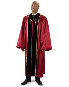 Burgundy Jacquard Pulpit Robe with Embroidered Gold Crosses