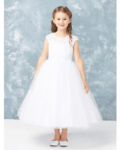 First Communion Dress with Lace Illusion Neckline Bodice