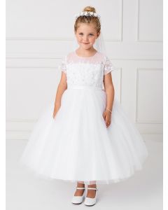 Holy Communion Dress with Short Sleeves and Lace