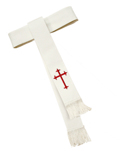White Clergy Cincture with Red Latin Cross