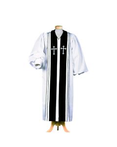 White Clergy Robe with Velvet Panels and Crosses