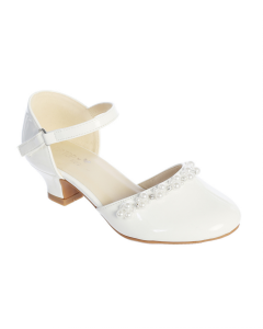 Girls White First Communion Shoes with Pearl Embellishment