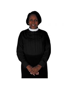 Women's Neckband Clergy Blouse - Long Sleeve Black