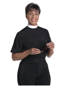Womens Black Neckband Collar Clergy Blouse Short Sleeve