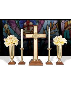 Brass and Wood Church Altar Set 24"