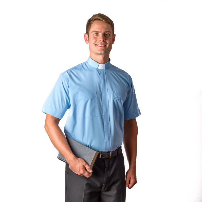 Sky Blue Tab Collar Men's Clergy Shirt