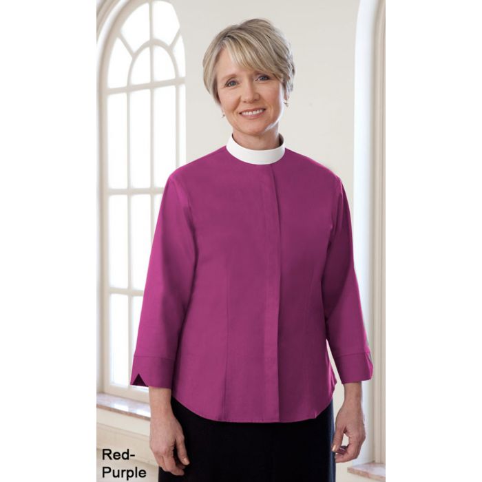Women's Three Quarter Sleeve Neckband Collar Clergy Blouse
