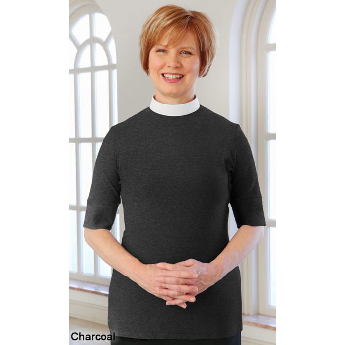 Women's Short Sleeve Knit Neckband Clergy Shirt