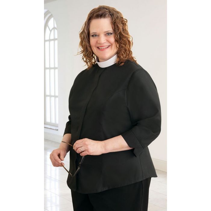 Women's Plus Size Black Neckband Clergy Blouse