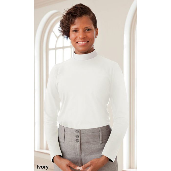 Women's Long Sleeve Knit Neckband Clergy Shirt