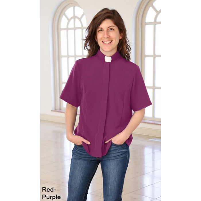 Women's Tab Collar Short Sleeve Clergy Blouse