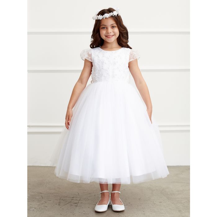 First Communion Dress Corded lace bodice with pearls and sequins