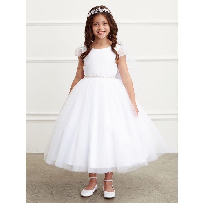 First Communion Dress Satin bodice with mesh sleeves