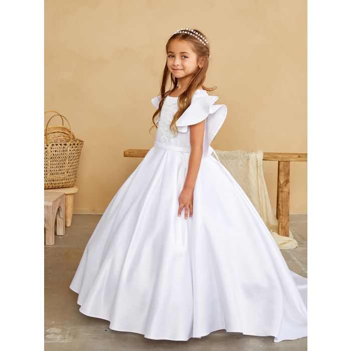 Satin First Communion Gown with Lace Bodice