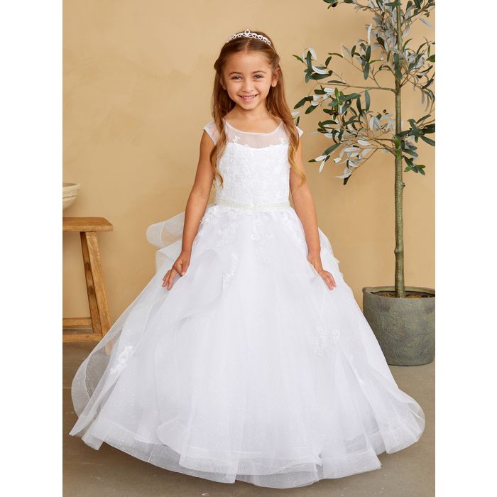 Lace Glitter First Communion Dress with Horse Hair Skirt