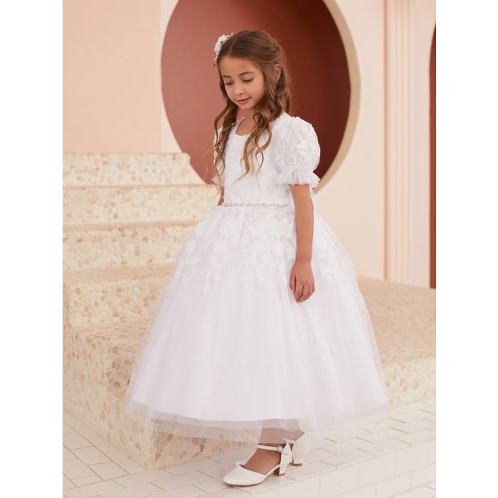 First Communion Dress Puff sleeve with Key Hole Back