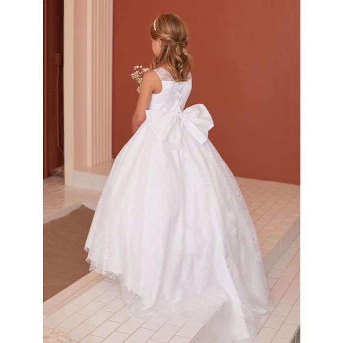 Stunning Satin with Glitter Lace First Communion Dress with Train Corset Closure