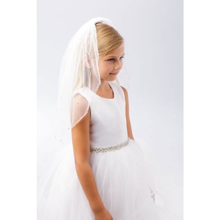 First Communion Veil with Beaded Crystal Edge