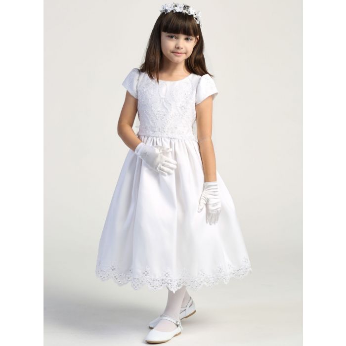 Embroidered Lace with Sequins First Communion Dress