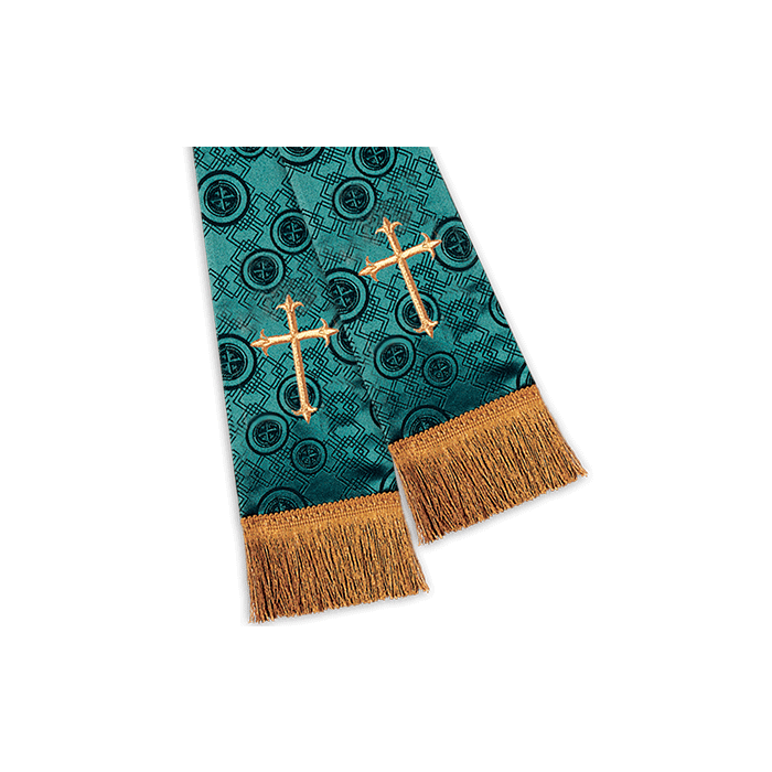 Emerald Green Brocade Pulpit Clergy Stole with Crosses