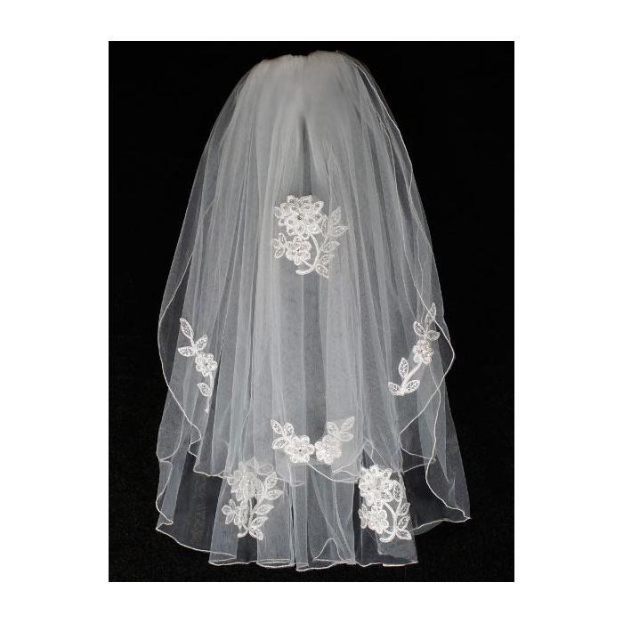 First Communion Two  Veil with Lace Appliques on Comb