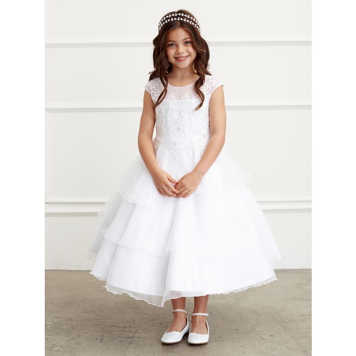 Ruffle First Communion Dress with Lace Bodice