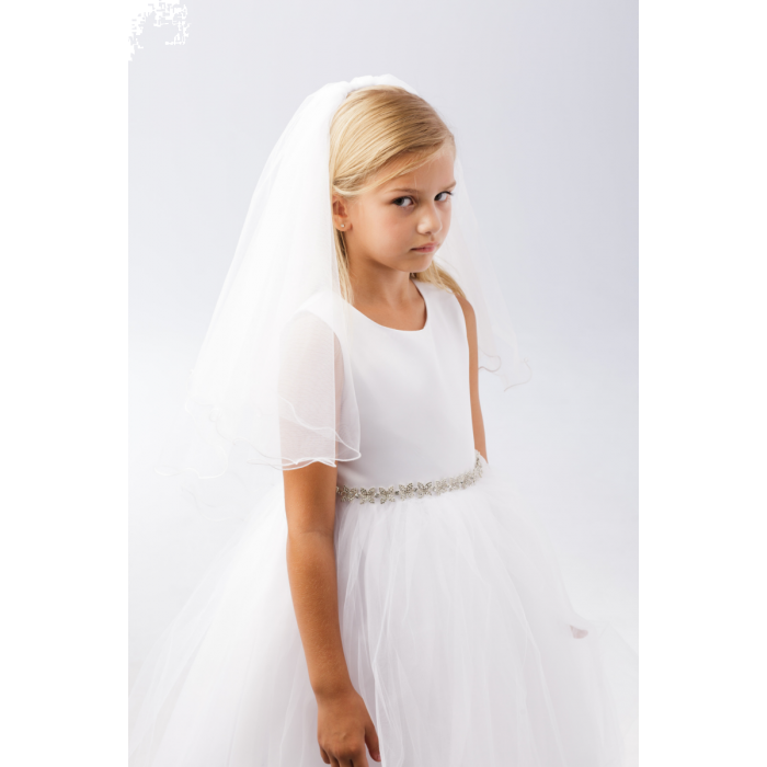 First Communion Double Layer Veil with Wire Merrow Edge