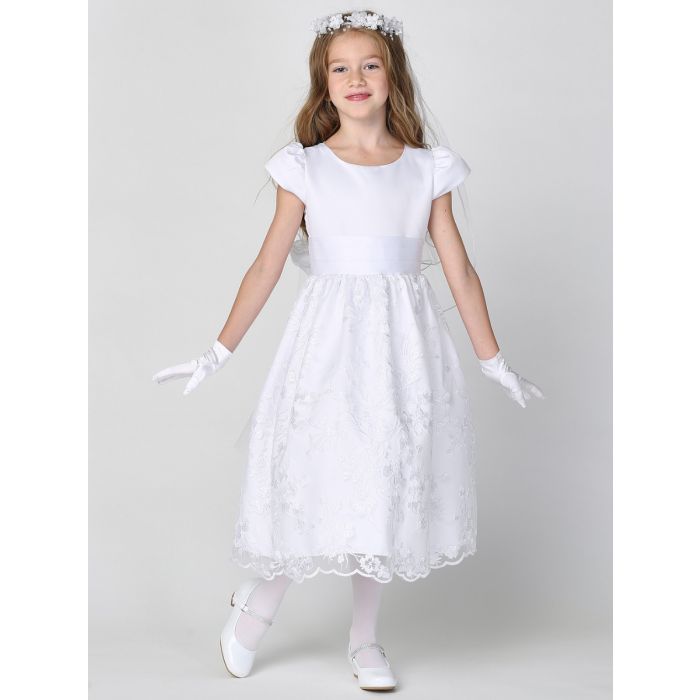 First Communion Dress embroidered tulle skirt with sequins