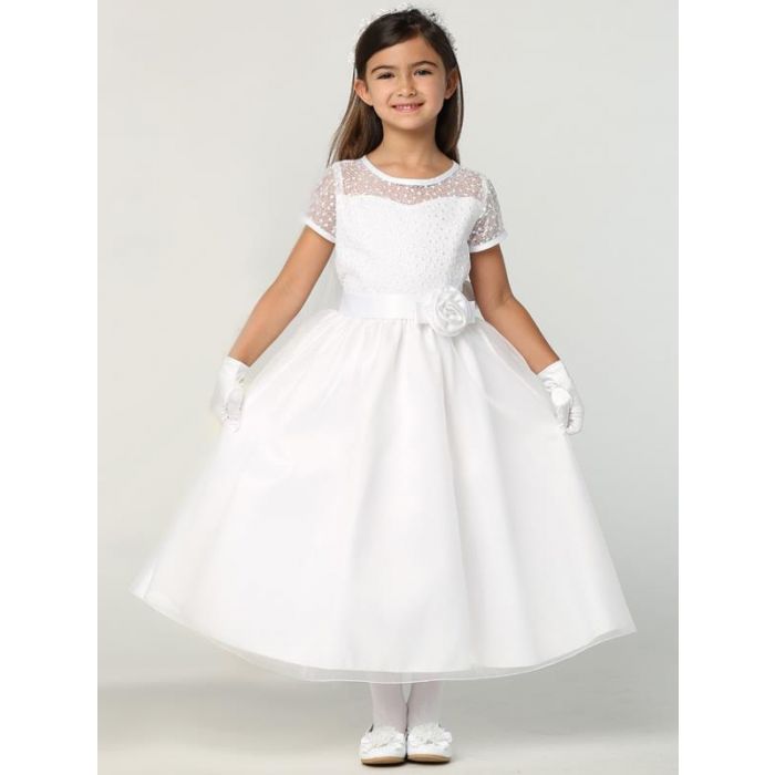 First Communion Dress with Embroidered Bodice