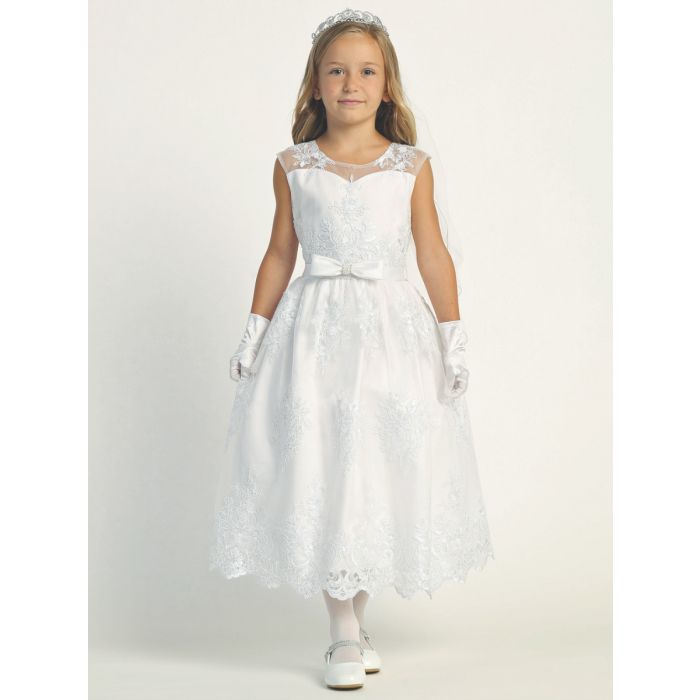 First Communion Dress Corded embroidered tulle dress with sequins