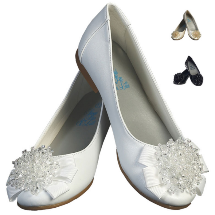 First Communion Shoes with Crystal Flower