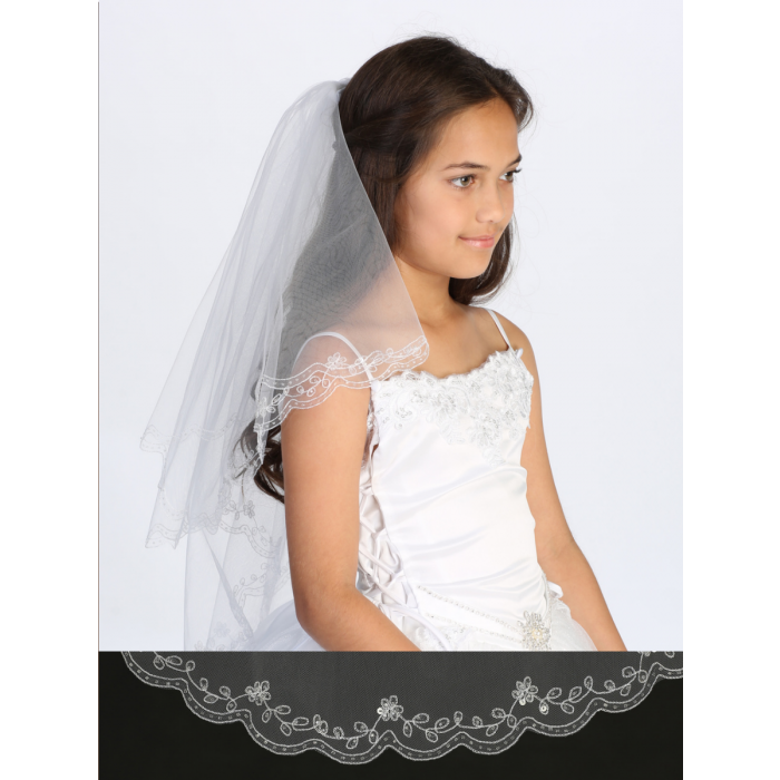 First Communion Veil with Embroidery and Beading