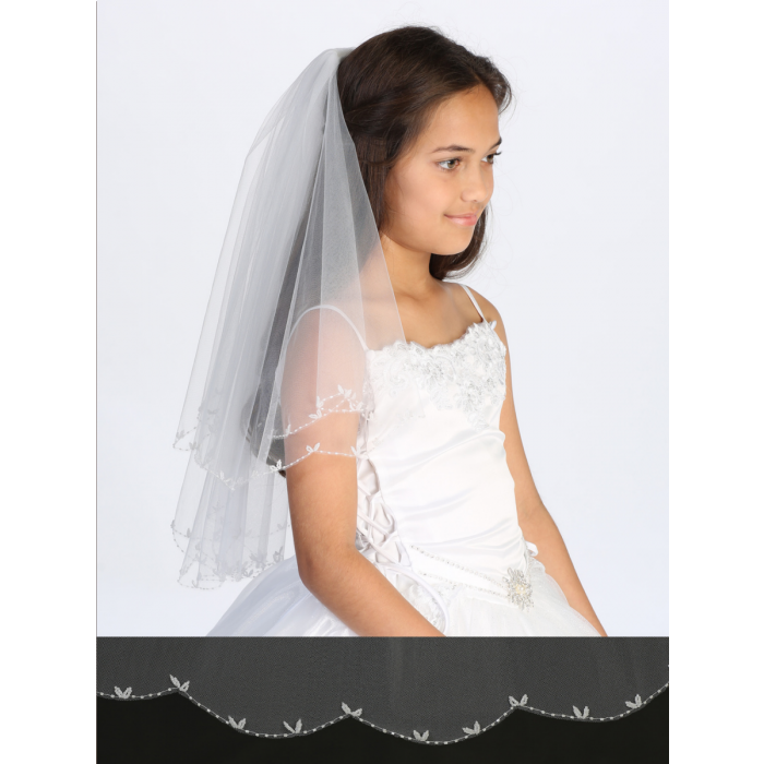 First Communion Veil with Scallop Edge and Beading