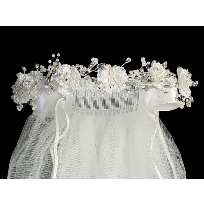 First Communion Wreath Veil Corded flowers with pearls