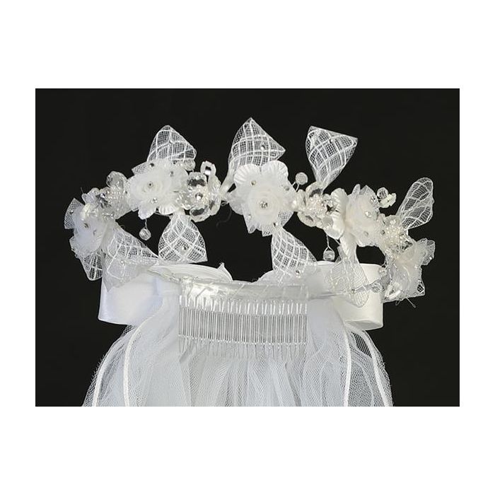 Wreath First Communion Veil Organza Flowers and Bows