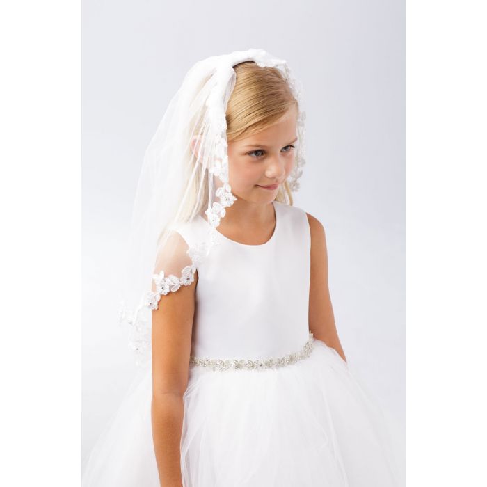 First Communion Veil with Floral Lace Trim