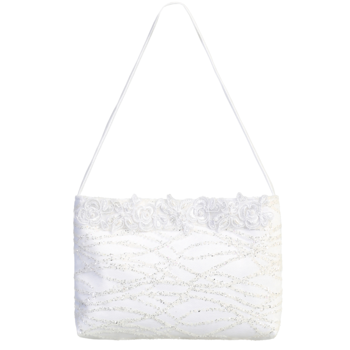 Glitter tulle First Communion purse with lace trim