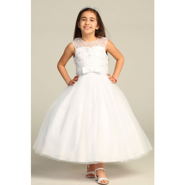 First Communion Dress Embellished Bodice with Satin Bow