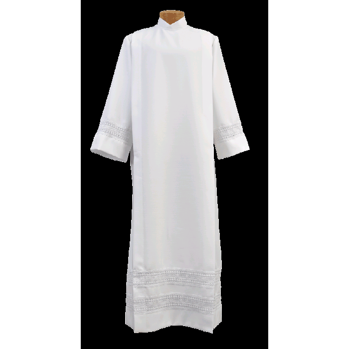 Linen Weave Clergy Alb with Lace Bands