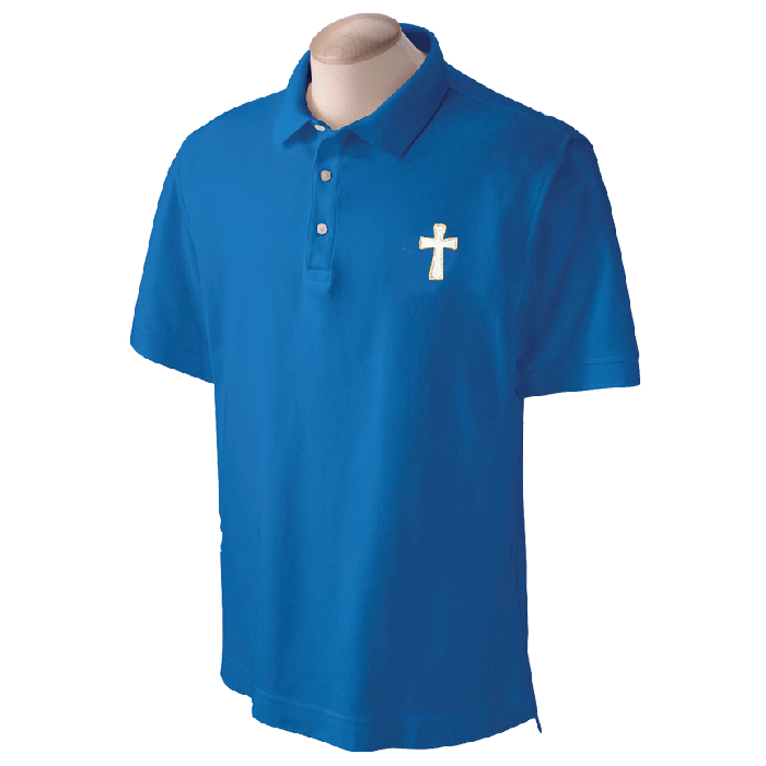 Men's Short Sleeve Clergy Polo Shirt with Cross
