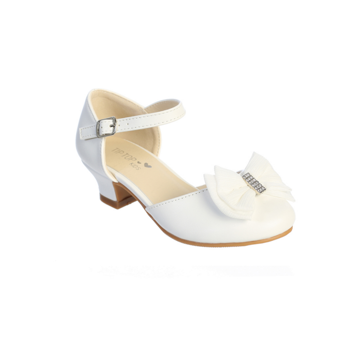 Patent Leather First Communion Heels with Double Bow and Rhinestone Center