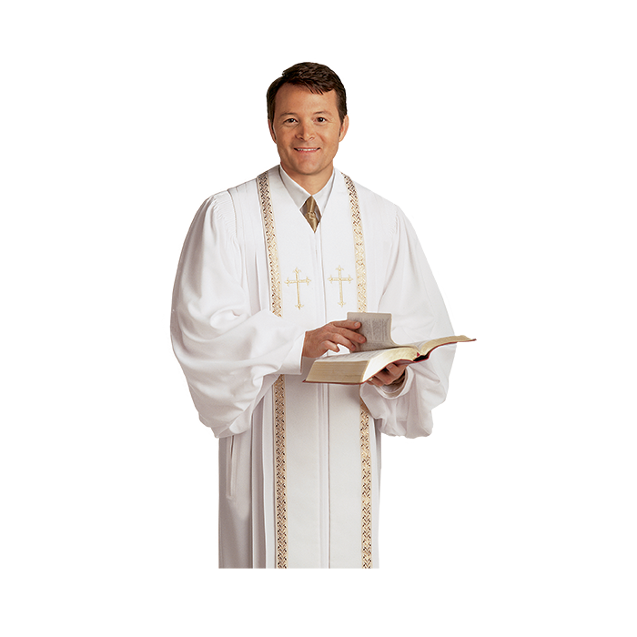 Pulpit Robe Wesley White with Gold Piping-Crosses